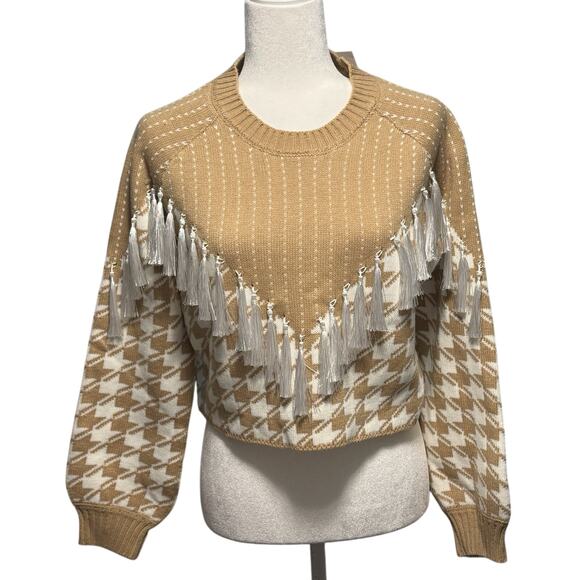 12th Tribe Sweaters - 12th Tribe Sweater Womens S Western Houndstooth fringe Crop Cowgirl Boho Indie